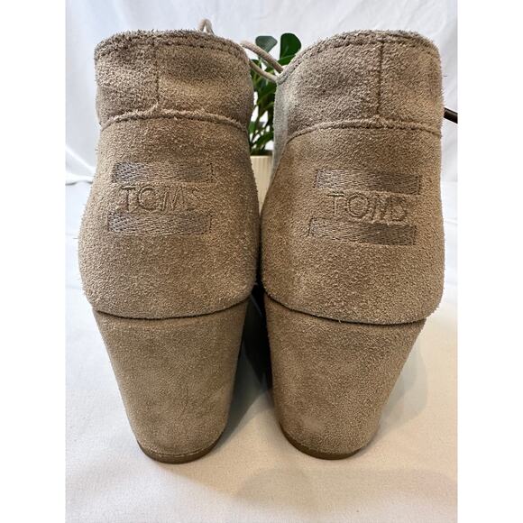 Toms Women's Suede Ankle Boots Taupe Wedge Heels Lace Up Size 6 - Picture 6 of 6